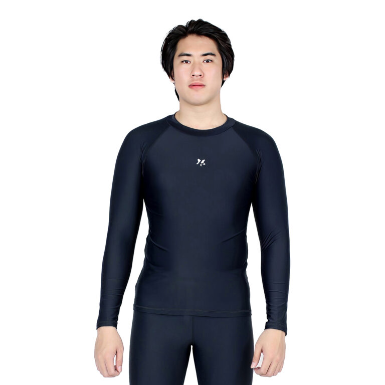 BM-C3175-L4_Black-Black1.jpg Lasona Men Rash Guard Swimwear Baju Atasan Renang Pria Tangan Panjang Size Besar BM-C3175-L4X - Gambar 1